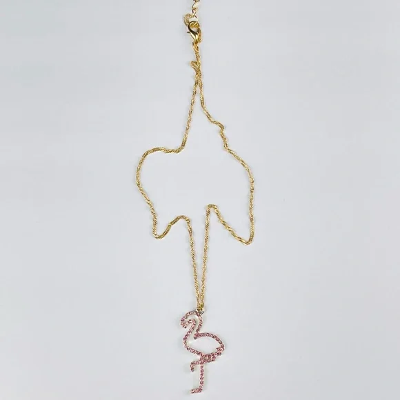🔴🔴 NEW Pink Flamingo Rhinestone Necklace Chain Necklace Pink - Picture 9 of 13
